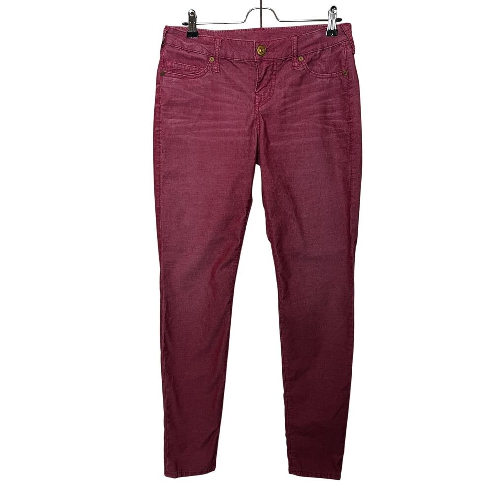 True Religion Skinny Pants Shannon Micro Corduroy Women‘s Sz 29 Red Cotton Blend